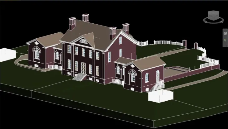 Revit existing-conditions model of a historic brick house built from a point cloud