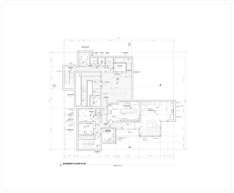 Sheet A101: Basement floor plan from a Arizona, USA commercial revit existing conditions
