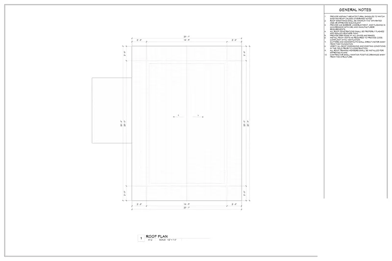 Sheet A1.2: Roof plan from a California, USA residential addition permit set