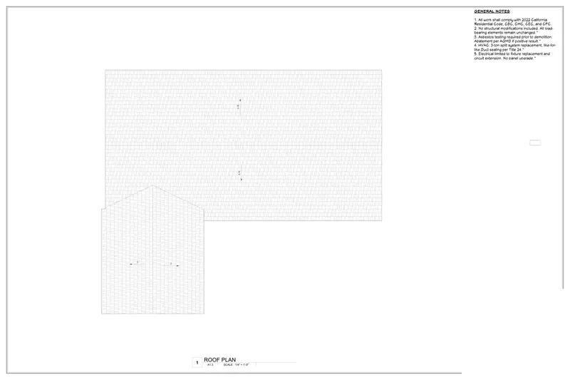 Sheet A1.3: Roof plan from a California, USA residential remodel permit set