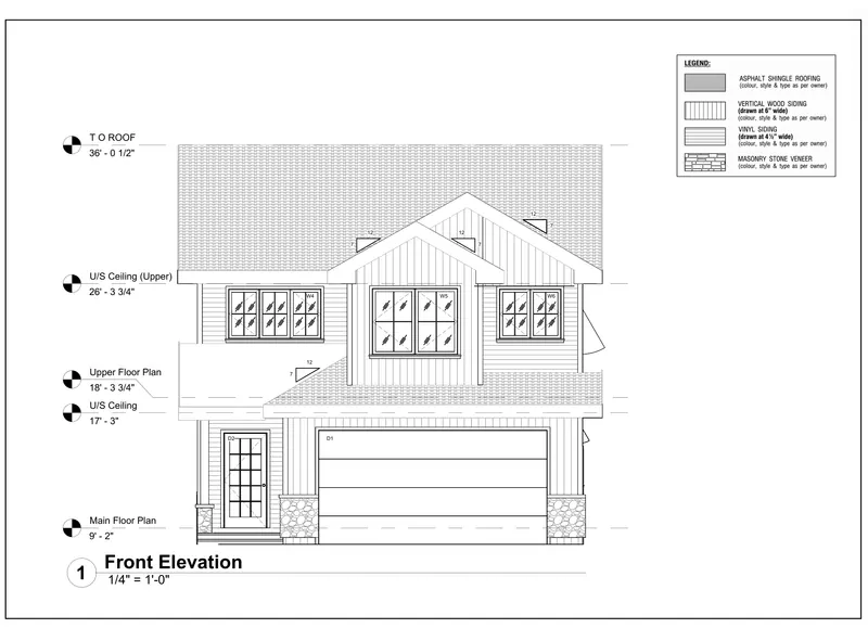 Sheet A101: Front elevation from the double-storey house drawing set