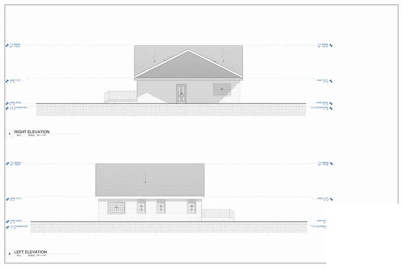 Sheet A2.2: Exterior elevations: right and left from a New York, USA residential addition permit set