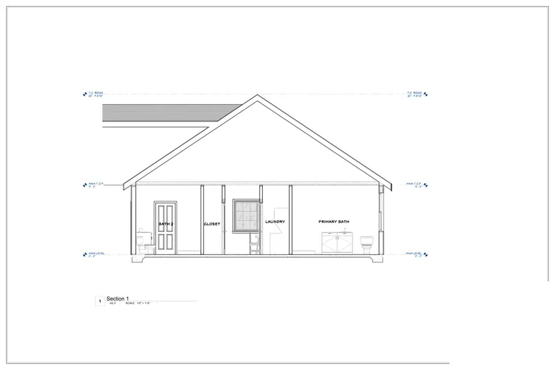 Sheet A2.3: Building section from a New York, USA residential addition permit set
