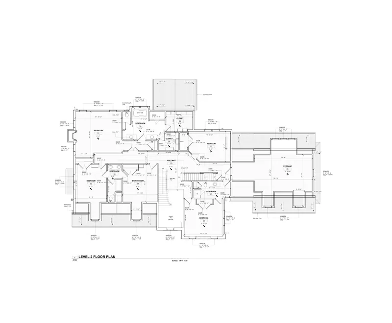 Sheet A104: Level 2 floor plan from a Pennsylvania, USA residential scan-to-bim existing conditions