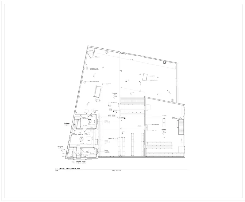 Sheet A104: Level 2 floor plan from a Vermont, USA commercial scan-to-bim existing conditions