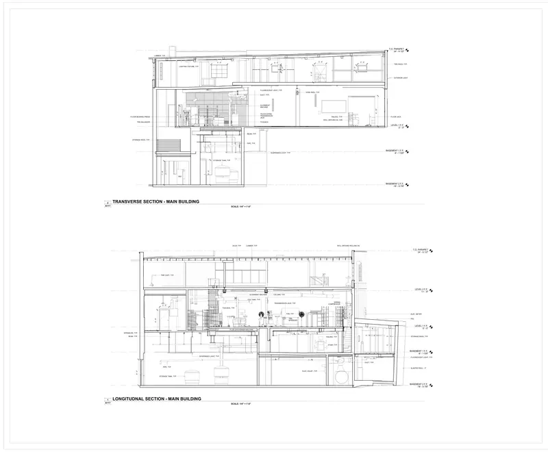 Sheet A117: Building sections from a Vermont, USA commercial scan-to-bim existing conditions